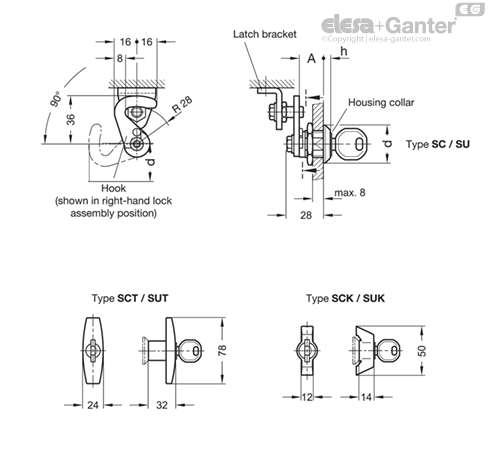 GN 115.8-L-ZD-SCT Hook-Type Latches With T-handle (same lock)
